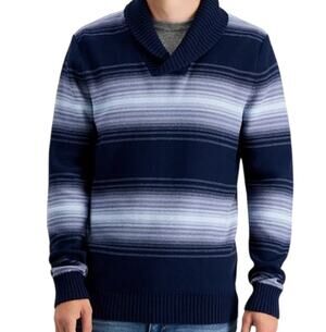 Sun + Stone Men's XL Sweater Cotton Shawl Collar Horizontal Striped Preppy